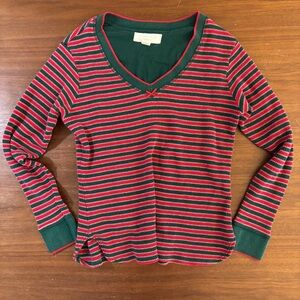 Vintage Victoria's Secret Red and Green Striped V-Neck Top